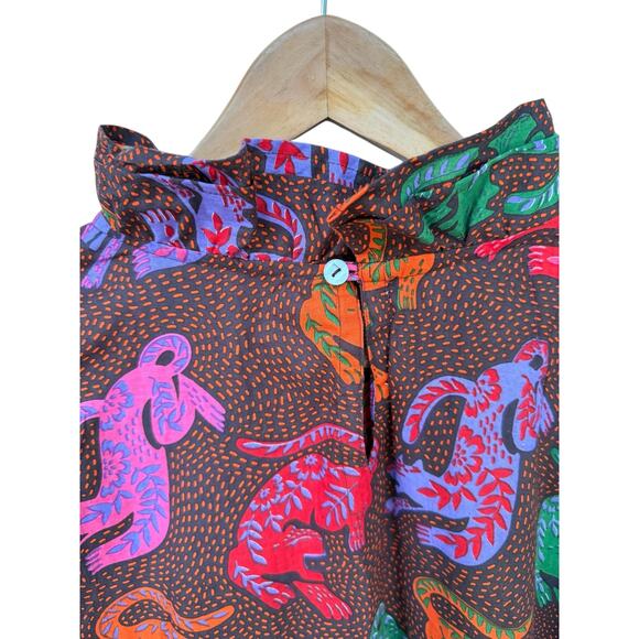 Fox & Hen Wild Cats Puff Short Sleeve High Ruffle Neck Feminine XL Blouse Top - Picture 9 of 10